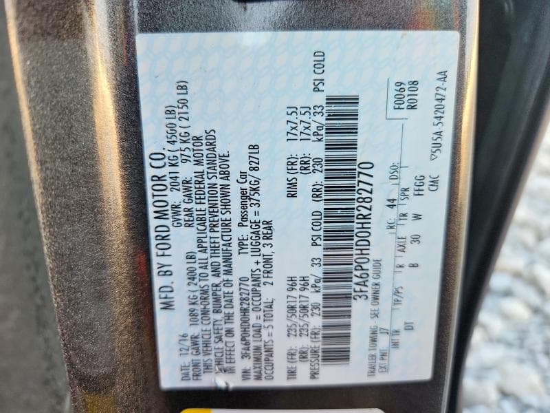 2017 FORD FUSION SE 12