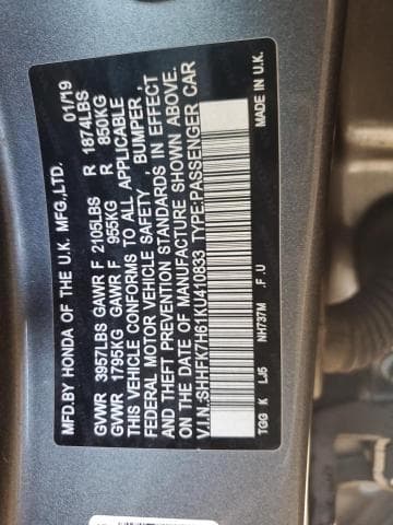 2019 HONDA CIVIC EX 14