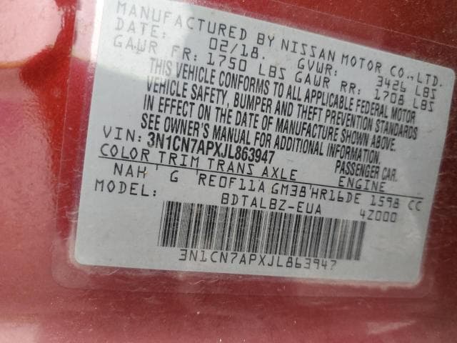 2018 NISSAN VERSA SV 12
