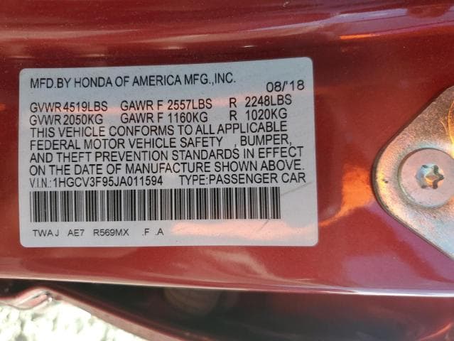 2018 HONDA ACCORD TOURING HYBRID 12