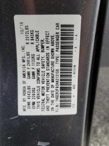 2017 HONDA ACCORD EXL 12