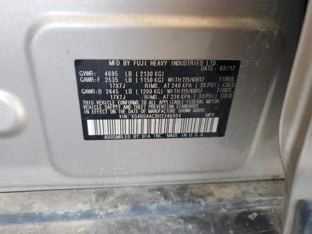 2017 SUBARU OUTBACK 2.5I 12