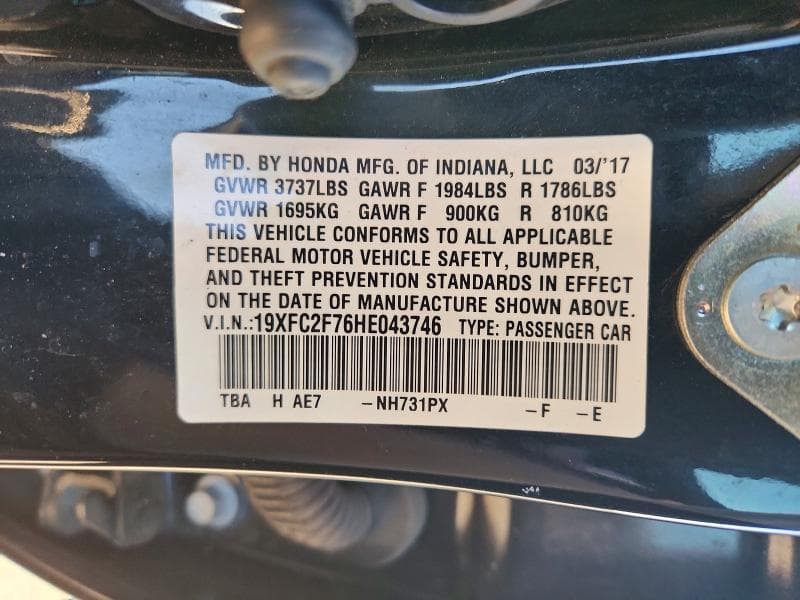 2017 HONDA CIVIC EX 12