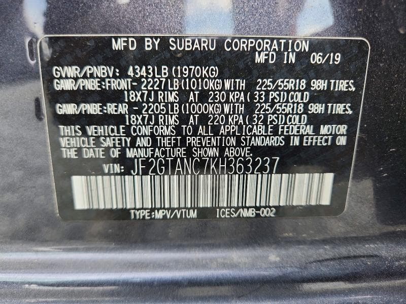 2019 SUBARU CROSSTREK LIMITED 13