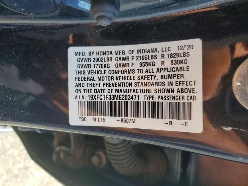 2021 HONDA CIVIC EX 12