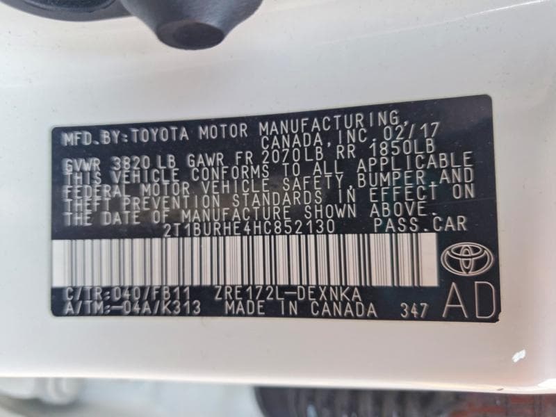 2017 TOYOTA COROLLA LE 12