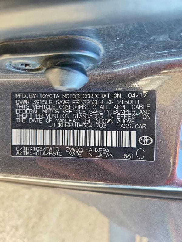 2017 TOYOTA PRIUS ONE 13
