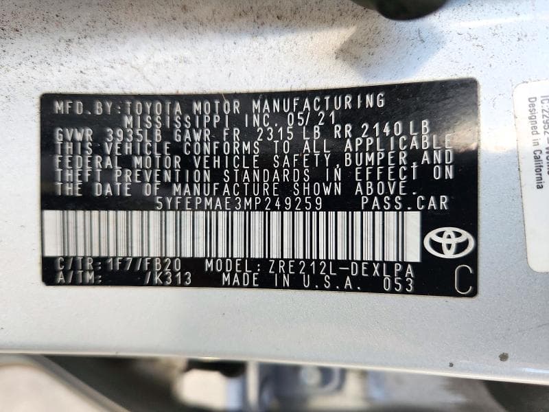 2021 TOYOTA COROLLA LE 13