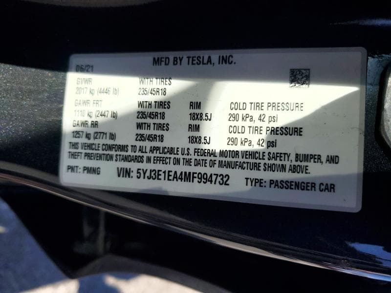 2021 TESLA MODEL 3 12
