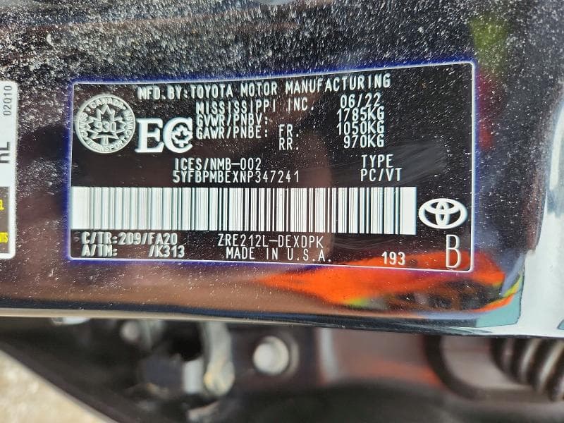 2022 TOYOTA COROLLA LE 12