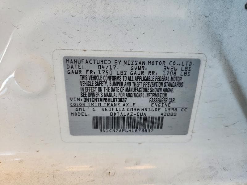 2017 NISSAN VERSA 1.6 S PLUS 12