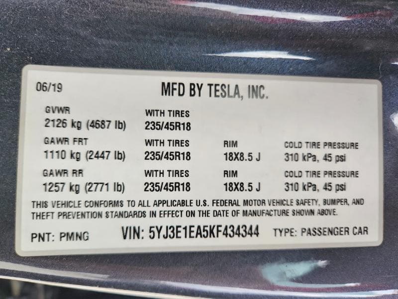 2019 TESLA MODEL 3 12