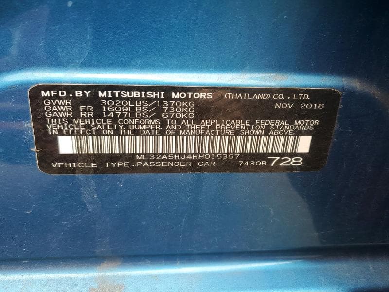 2017 MITSUBISHI MIRAGE GT 12