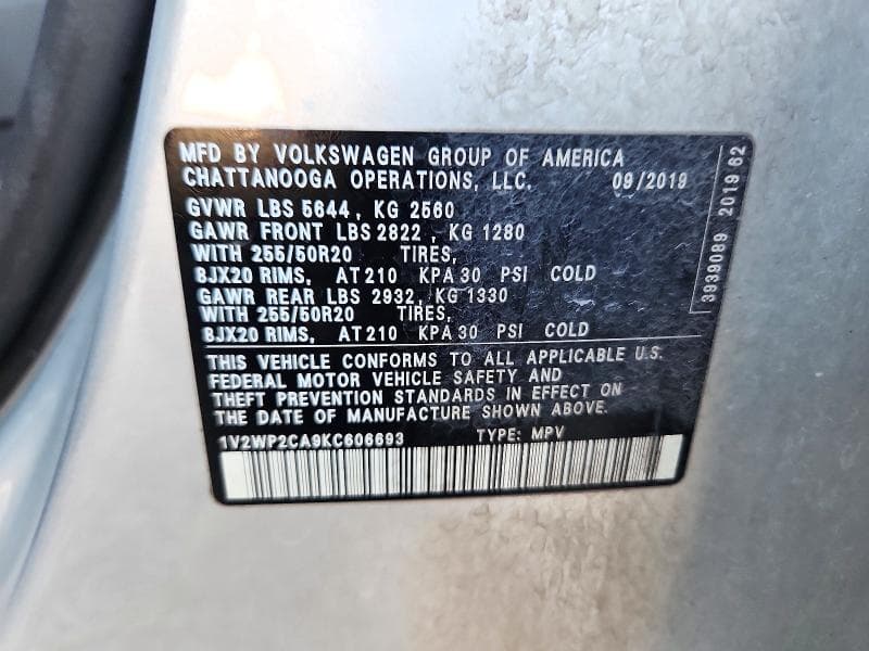 2019 VOLKSWAGEN ATLAS SE 13