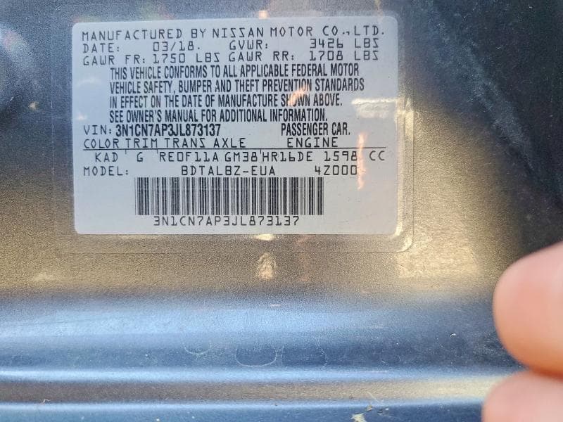 2018 NISSAN VERSA SV 12