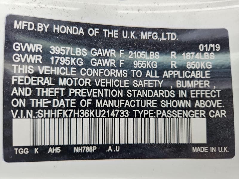 2019 HONDA CIVIC LX 13