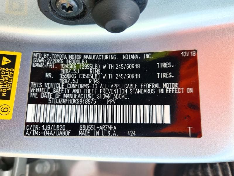 2019 TOYOTA HIGHLANDER XLE 14