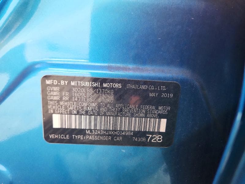 2019 MITSUBISHI MIRAGE ES 12