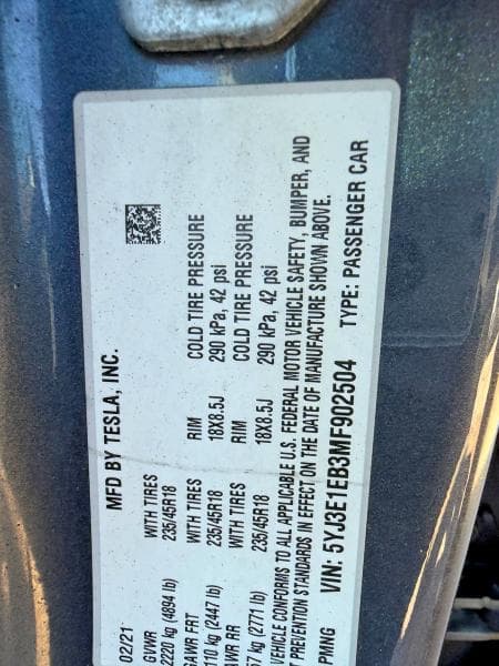 2021 TESLA MODEL 3 10