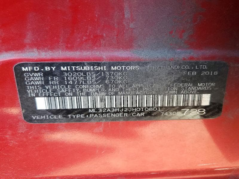 2018 MITSUBISHI MIRAGE ES 12