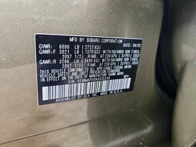 2022 SUBARU ASCENT LIMITED 13