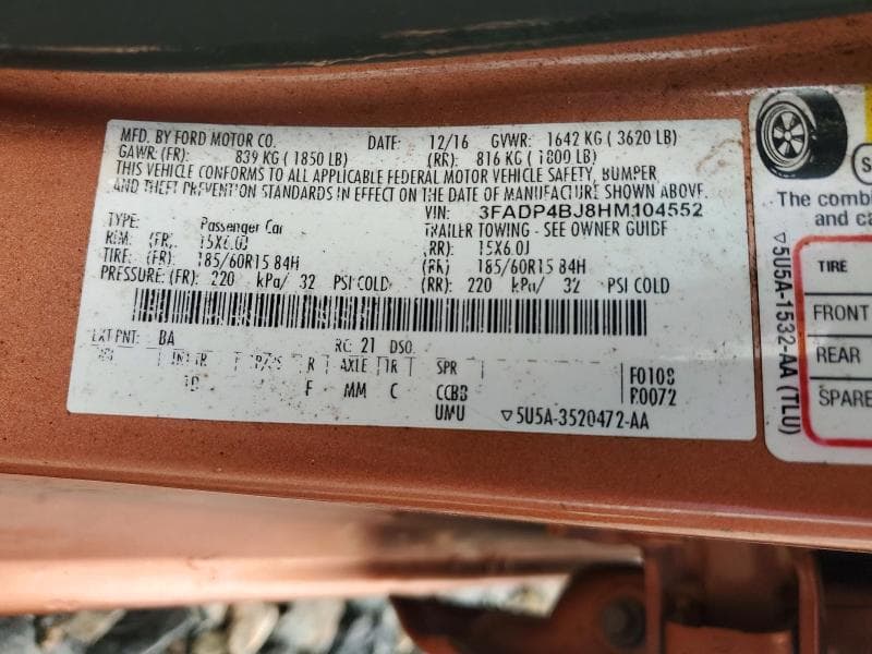 2017 FORD FIESTA SE 12