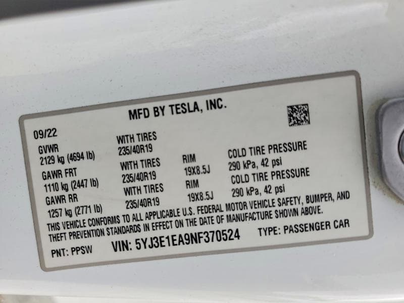 2022 TESLA MODEL 3 12