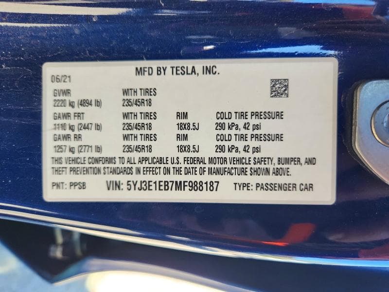 2021 TESLA MODEL 3 12
