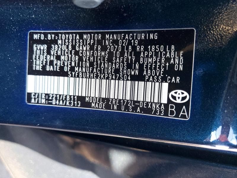 2019 TOYOTA COROLLA LE 13