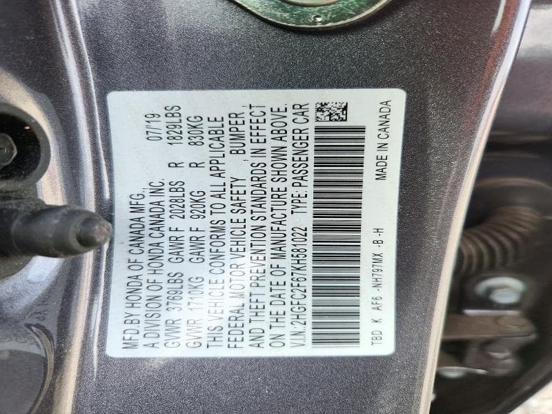 2019 HONDA CIVIC LX 13