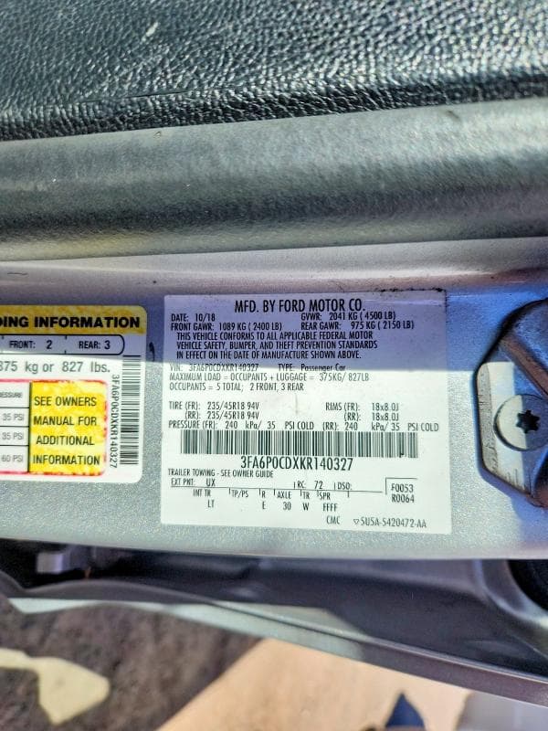 2019 FORD FUSION SEL 12