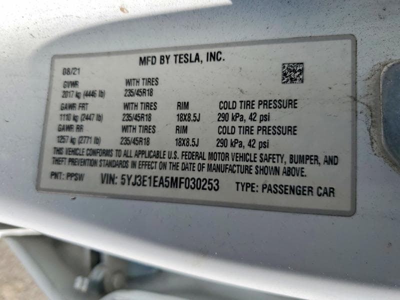 2021 TESLA MODEL 3 12