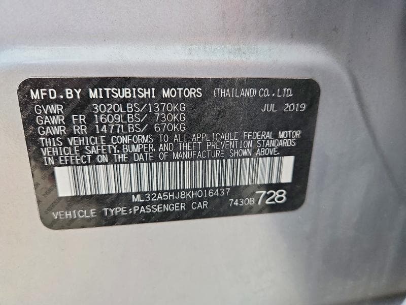 2019 MITSUBISHI MIRAGE LE 12