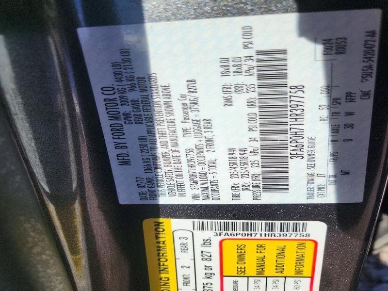 2017 FORD FUSION 4D SE 12
