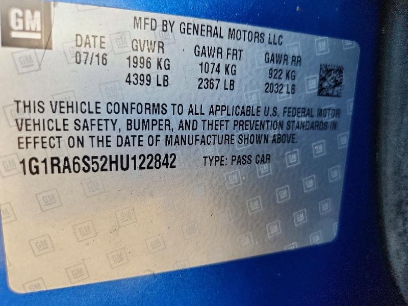 2017 CHEVROLET VOLT LT 12
