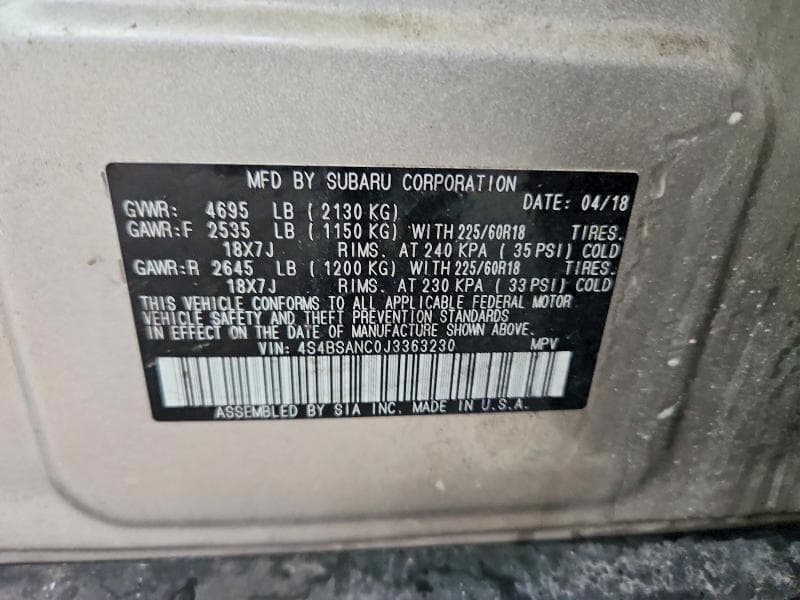 2018 SUBARU OUTBACK 2.5I LIMITED 13