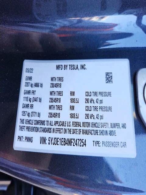 2022 TESLA MODEL 3 12