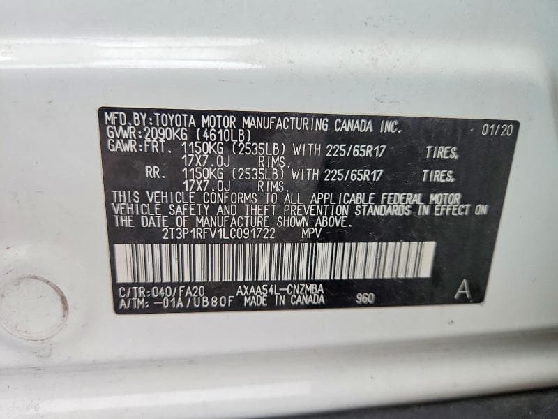 2020 TOYOTA RAV4 XLE 14