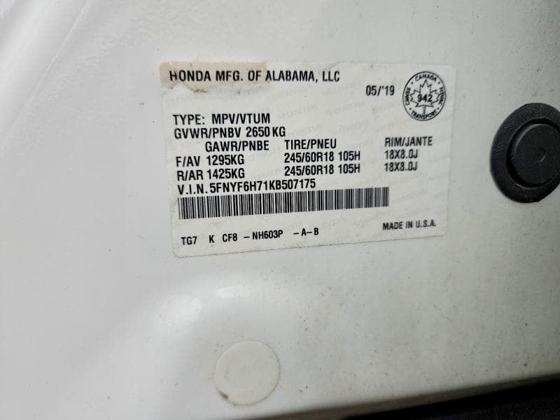 2019 HONDA PILOT EXL 14