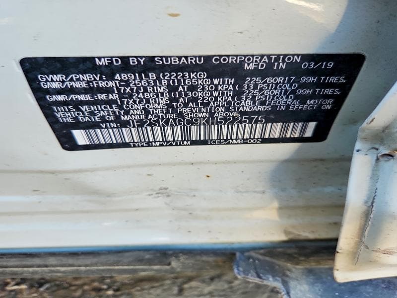 2019 SUBARU FORESTER PREMIUM 14