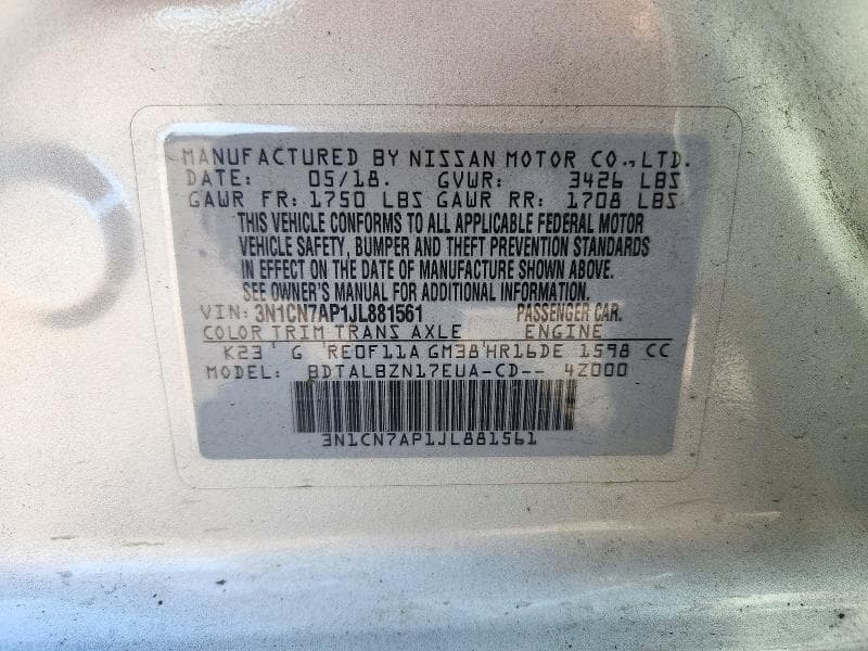2018 NISSAN VERSA SV 12