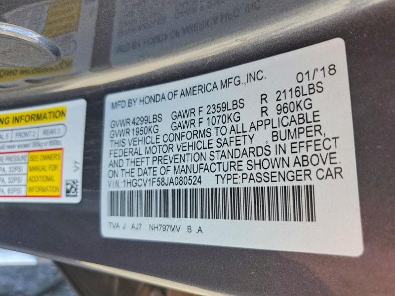 2018 HONDA ACCORD EXL 12
