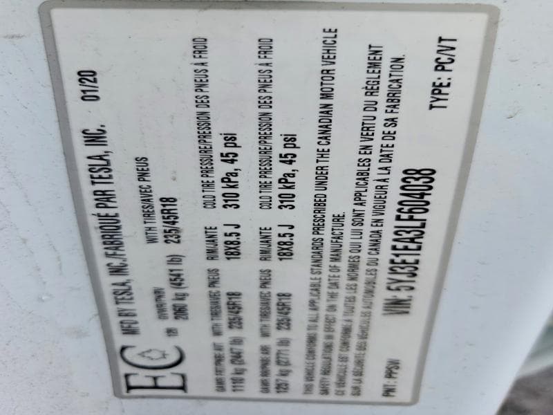 2020 TESLA MODEL 3 12