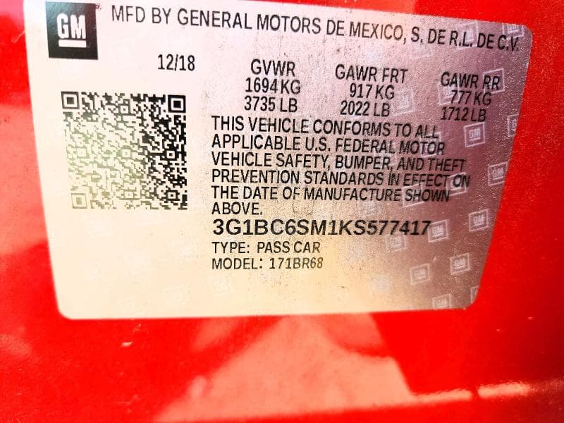 2019 CHEVROLET CRUZE LS 12