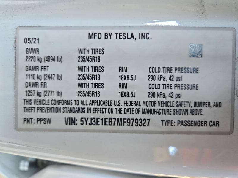 2021 TESLA MODEL 3 12