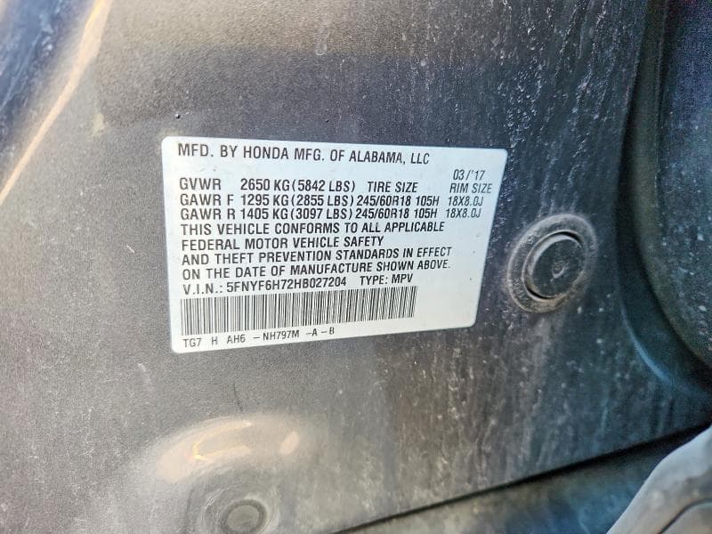 2017 HONDA PILOT EXLN 13