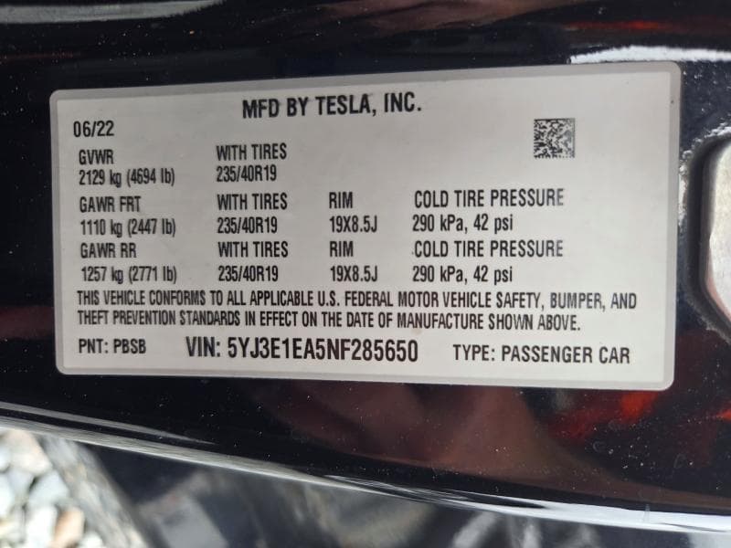 2022 TESLA MODEL 3 12