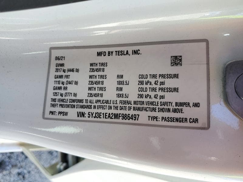 2021 TESLA MODEL 3 12