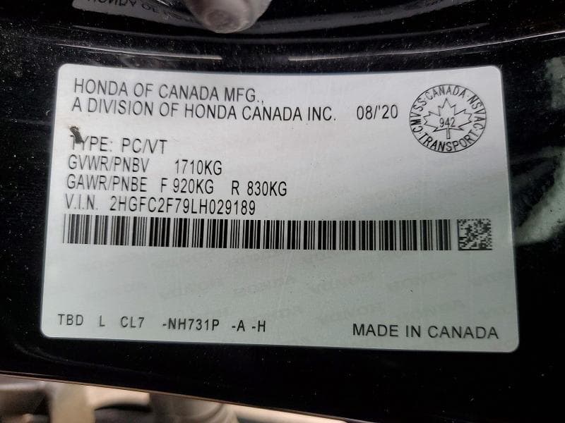 2020 HONDA CIVIC EX 12