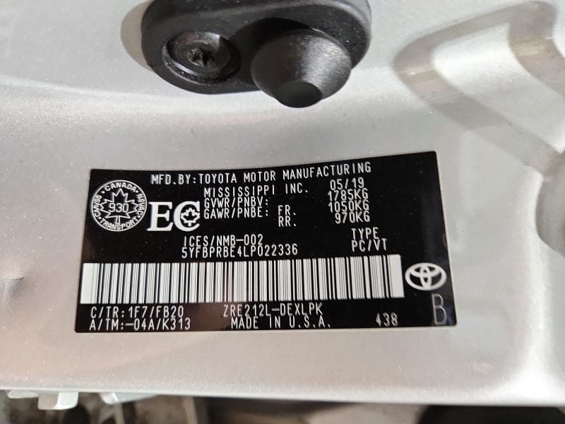 2020 TOYOTA COROLLA LE 12
